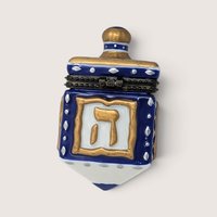 Vintage 1990s Ceramic Dreidel Hinged Trinket Box Judaica Decor
