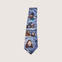 Vintage 1993 Wizard of Oz blue silk necktie by American Film Classics featuring scenes of Dorothy and characters among clouds.