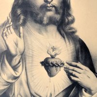 Vintage Sepia Tone Wood Framed Sacred Heart Jesus Print