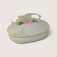 Vintage Ceramic Trinket Box with Pink Flower