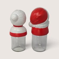 Vintage Ceramic Mr And Mrs Claus Mason Jar Topper Set With Glass Bases