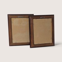 Vintage Asian Wood Framed Botanical Bird Art Prints Pair