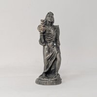 Front view of a vintage Weatherby pewter sovereign figurine holding an ornate orb with a rhinestone accent.