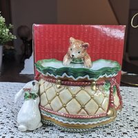 Fitz and Floyd Winter Holiday Santa Bear & Bunny Tidbit Dish Bowl