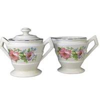 Hall's Superior Kitchenware Quality Pink Petunia Sugar & Creamer
