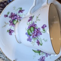 Vintage Bone China February Violet Tea Cup and Saucer