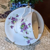 Vintage Bone China February Violet Tea Cup and Saucer