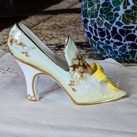 Vintage Limoges China Miniature Heel Shoe Figure Yellow Bow