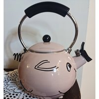 Vintage Kamenstein Pink Pig Whistling Teapot Enamel Whimsical Tea Kettle