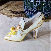 Vintage Limoges China Miniature Heel Shoe Figure Yellow Bow