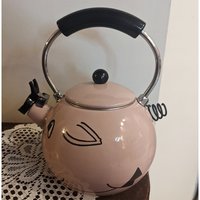 Vintage Kamenstein Pink Pig Whistling Teapot Enamel Whimsical Tea Kettle