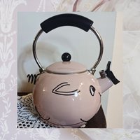 Vintage Kamenstein Pink Pig Whistling Teapot Enamel Whimsical Tea Kettle
