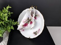 Set of  2 Harmony House Eugenie Rose Pink Roses Gold Rim Tea Cup & Saucers