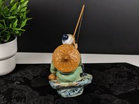 Vintage Chinese Shiwan Mudman with Fish and Pole, Green Shirt IMPERFECT