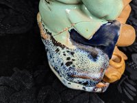 Vintage Chinese Shiwan Mudman with Fish and Pole, Green Shirt IMPERFECT