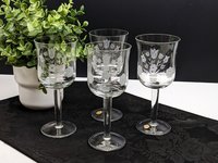 Set of 4 Vintage Etched Wine Glasses Made in Holland