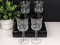 Set of 4 Vintage Etched Wine Glasses Made in Holland