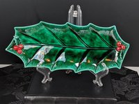 Vintage Lefton 1349 Green Holly Christmas Relish Tray