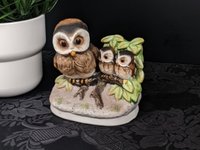 Vintage Homco 1298 Ceramic Mother Owl Babies Figurine