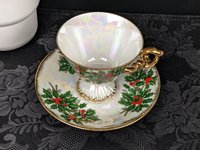 Vintage Ucago December Holly Tea Cup and Saucer Set