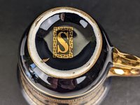 Vintage I. Spyropoulos Black and Gold Demitasse Cup and Saucer Set, Hand Painted in Greece