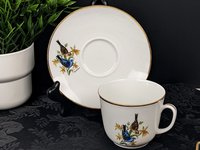 Vintage Bereuther Waldsassen Tea Cup and Saucer with Blue Grosbeck Design