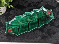 Vintage Lefton 1349 Green Holly Christmas Relish Tray