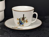 Vintage Bereuther Waldsassen Tea Cup and Saucer with Blue Grosbeck Design