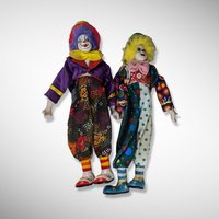 Vintage Clown Doll Pair with Porcelain Hands and Faces