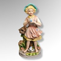Vintage Homco Girl with Birdhouse Figurine 8880 (Flawed)