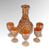 Imperial Glass Decanter and 5 Cups - Rich Fire & Iridescent Beauty