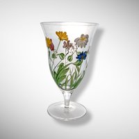 Set of 3 Hand Painted Water Goblets with Flowers and Butterflies