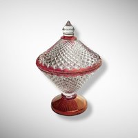 Westmoreland English Hobnail Covered Candy Dish with Red Flash