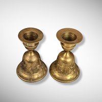 Pair of Vintage Brass Bell Candlestick Holders, Z.Y. India World Gift