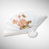 Vintage Japanese Ceramic Fan Adorned with Waterlilies