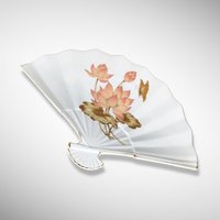 Vintage Japanese Ceramic Fan Adorned with Waterlilies
