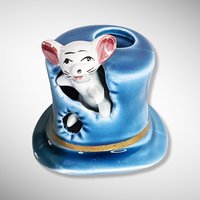 Vintage Mouse in Blue Top Hat Toothpick Holder