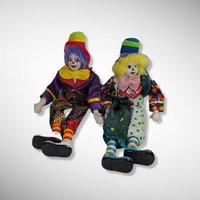 Vintage Clown Doll Pair with Porcelain Hands and Faces