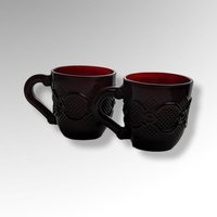 Vintage Pair of Avon Cape Cod Red Flat Mugs