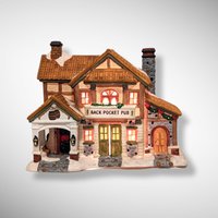 1999 Santa's Workbench Towne Series Back Pocket Pub Lighted House