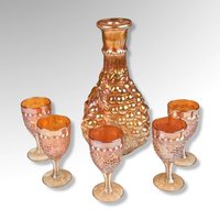 Imperial Glass Decanter and 5 Cups - Rich Fire & Iridescent Beauty