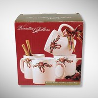 Vintage Set of 4 Poinsettia & Ribbons Fine China 12oz Mugs