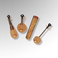 Set of 4 Vintage Mini Wood Instrument Figures