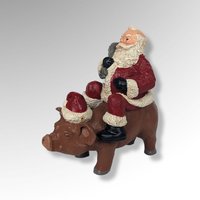 1993 Handmade Santa on Pig Figurine, Signed and Dated