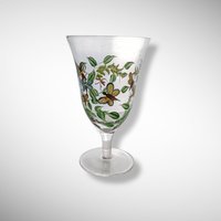 Set of 3 Hand Painted Water Goblets with Flowers and Butterflies