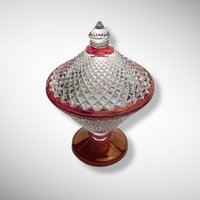 Westmoreland English Hobnail Covered Candy Dish with Red Flash