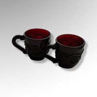 Vintage Pair of Avon Cape Cod Red Flat Mugs