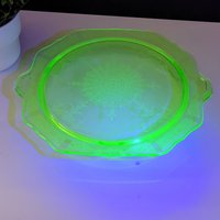 1930s Anchor Hocking Princess Uranium 11" Green Cake Stand, Depression Glass