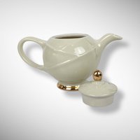Vintage Hall 0218 6-Cup Cream Teapot with Gold Trim