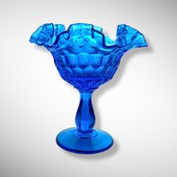 Pair of Fenton Colonial Blue Thumbprint Compotes